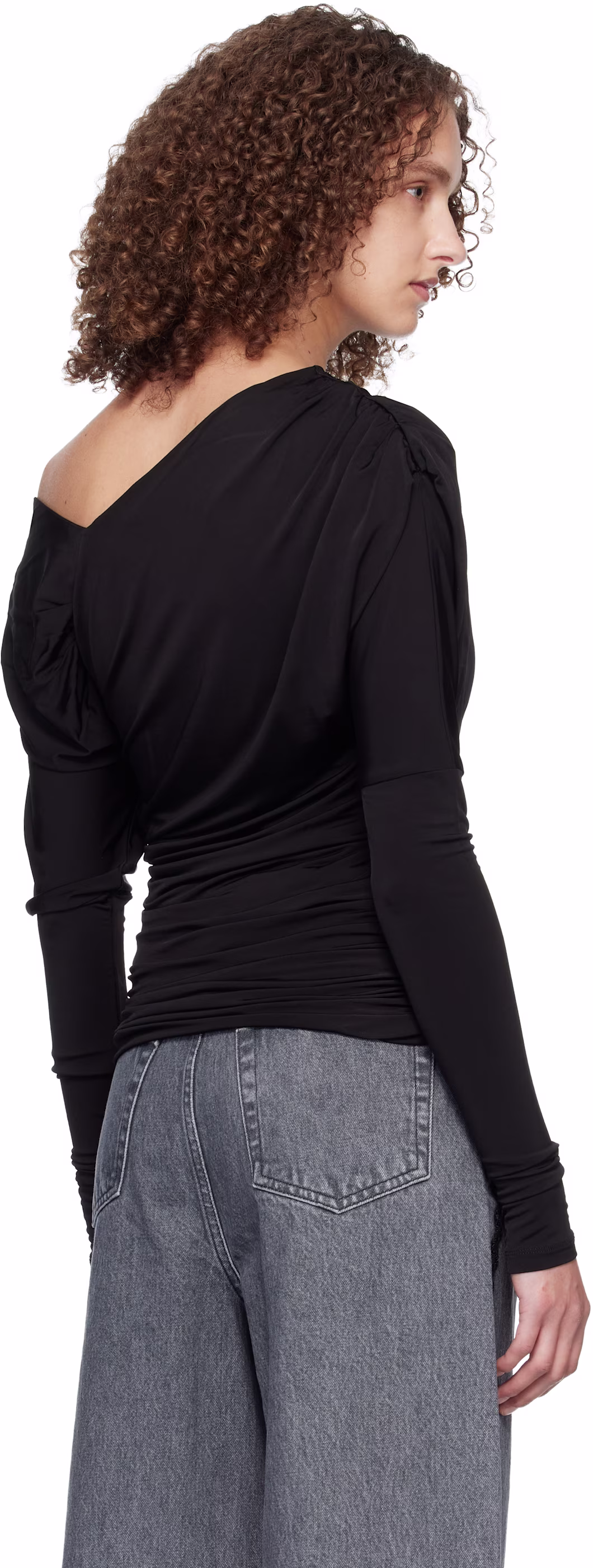 ganni-black-shiny-jersey-ruched-top (1)